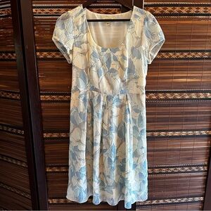 Anthropologie Moulinette Soeurs Pale Blue Ethereal Silk Cotton Leaf Print Dress